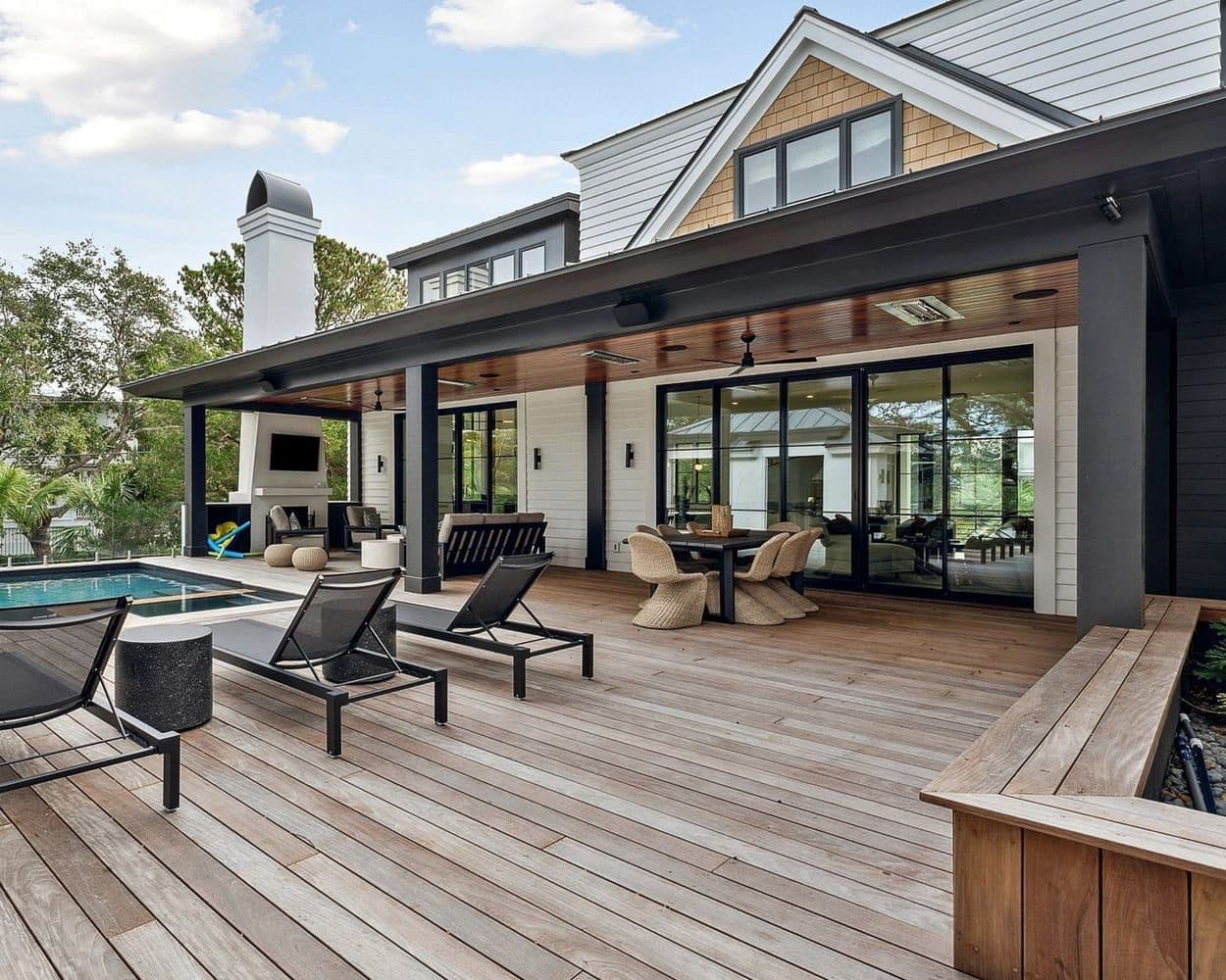 A multi-panel patio door opening onto a deck