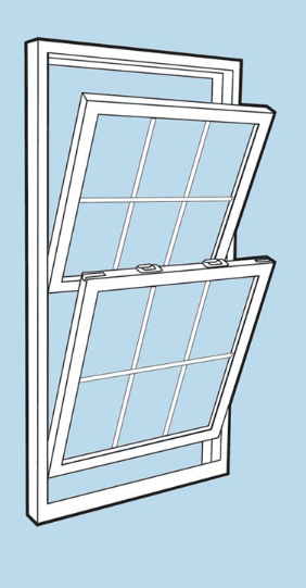 Double hung window with both sashes tilted inward to clean the exterior glass from inside